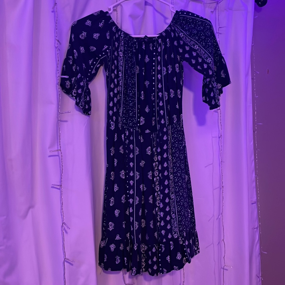 Off the shoulder navy blue and white dress only worn a few times